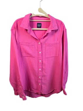 Gap Pink Double Gauze Cotton Button Down Shirt Oversized Blouse Top Fits M L